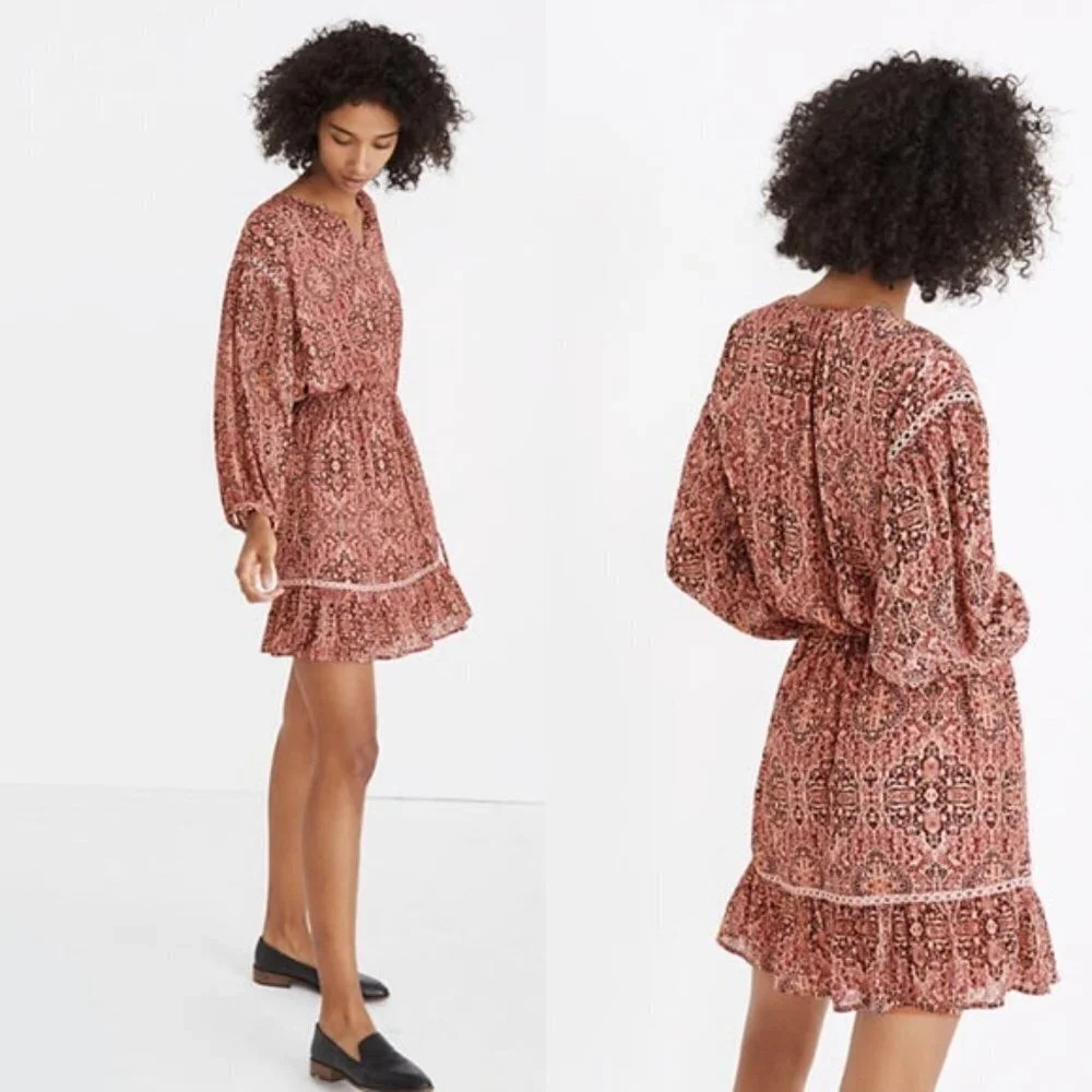 Madewell Drawstring Peasant Dress in Kaleidoscope Print - Size XS